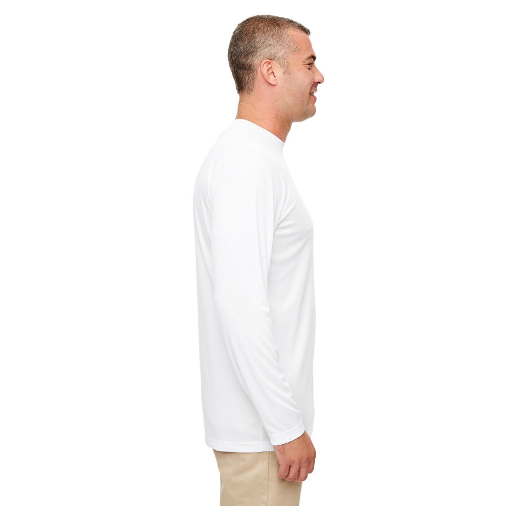 UltraClub Men's White Cool & Dry Performance Long-Sleeve Top