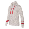 J. America Women's White/Red Melange Fleece Striped Sleeve Hooded Pullover