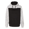 J. America Men's Black/White Melange Fleece Colorblocked Hooded Pullover