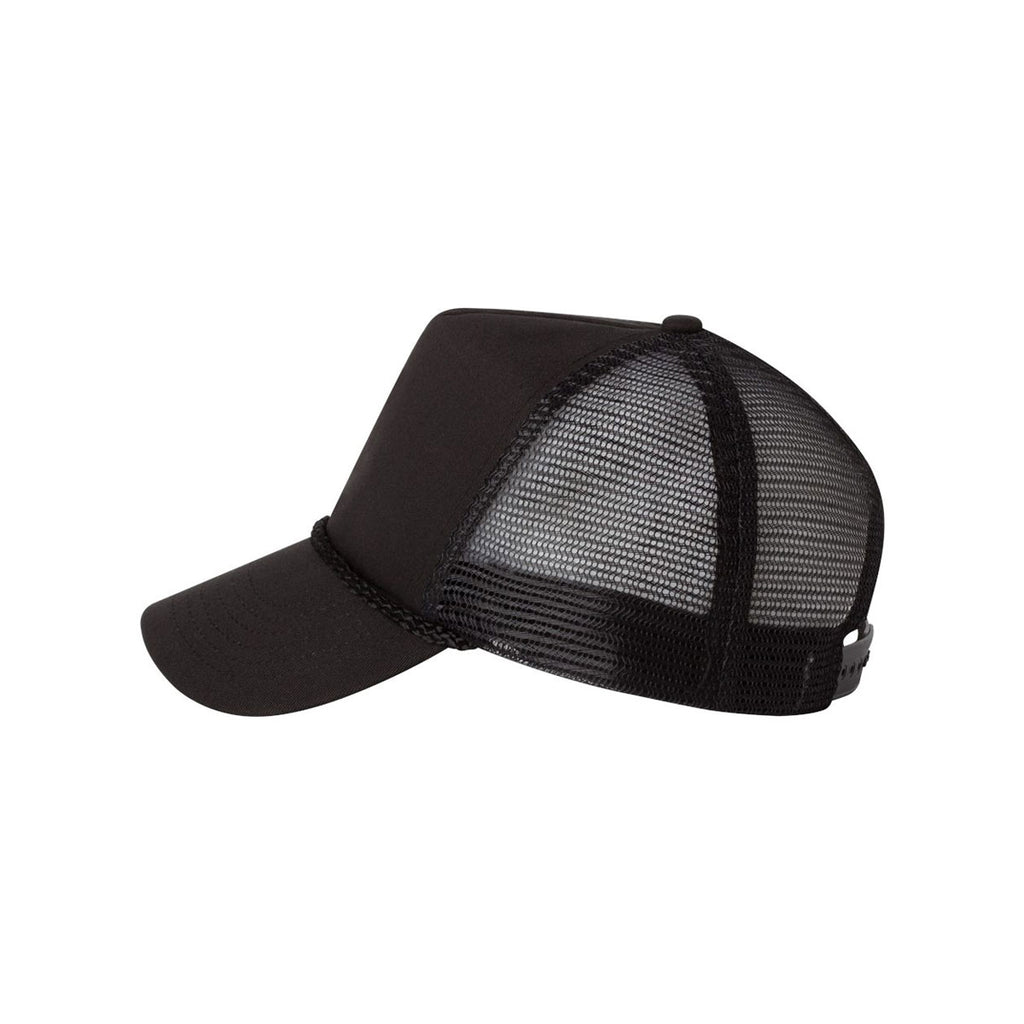 Valucap Black Five-Panel Trucker Cap