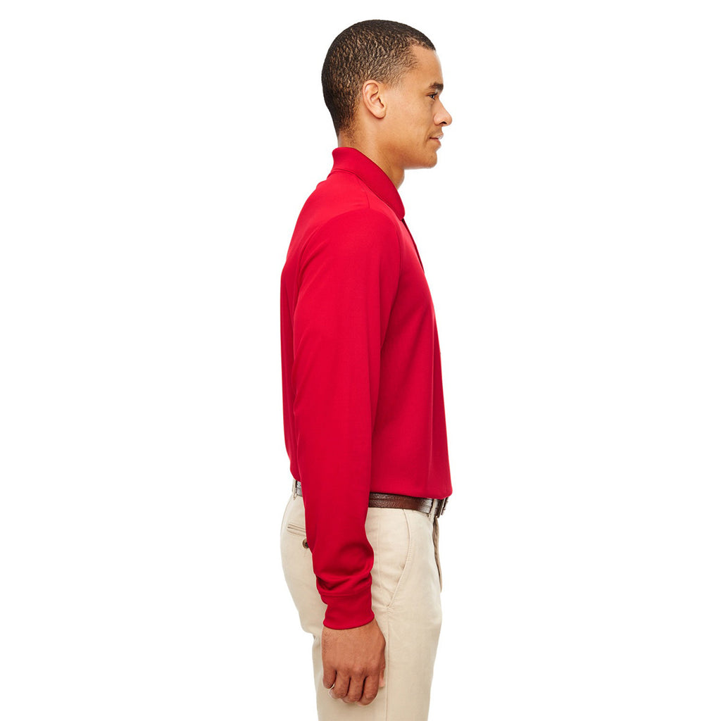 Core 365 Men's Classic Red Pinnacle Performance Pique Long-Sleeve Polo with Pocket