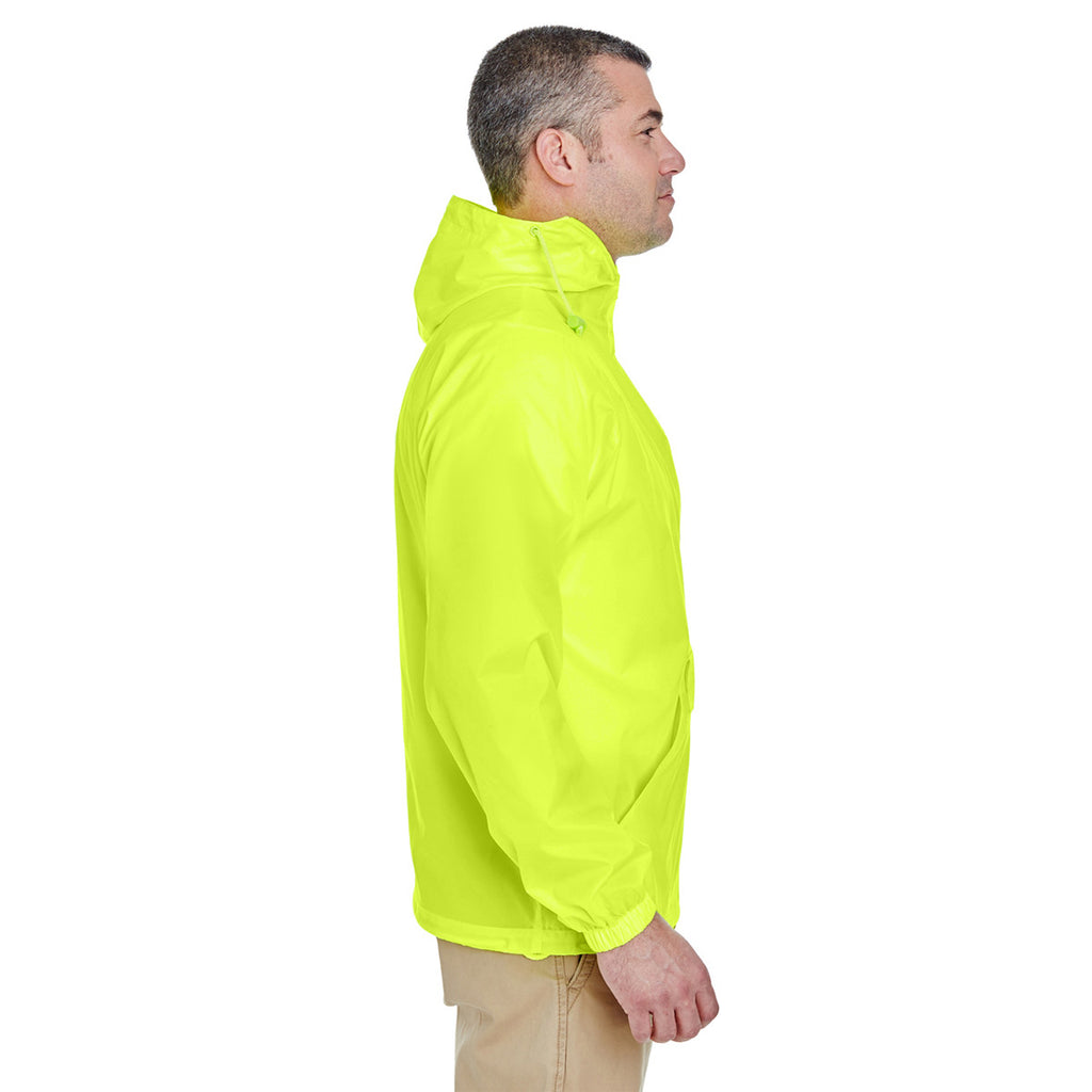 UltraClub Men's Bright Yellow Quarter-Zip Hooded Pullover Pack-Away Jacket