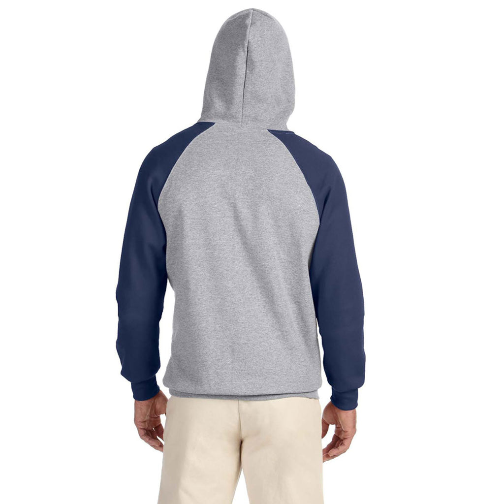 Jerzees Men's Oxford/J Navy 8 Oz. Nublend Colorblock Raglan Pullover Hood