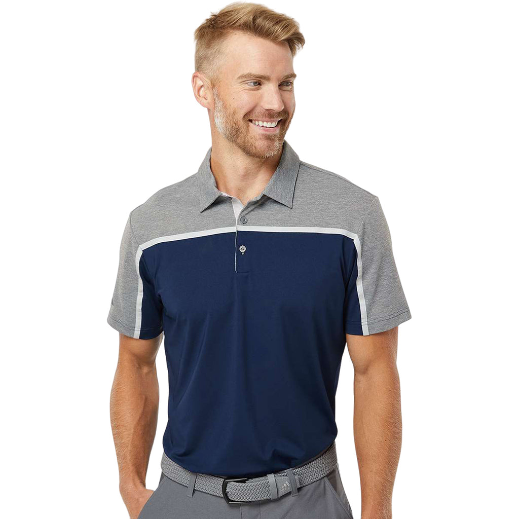 Adidas Men's Collegiate Navy/Grey Two/Grey Five Melange Ultimate Colorblocked Polo