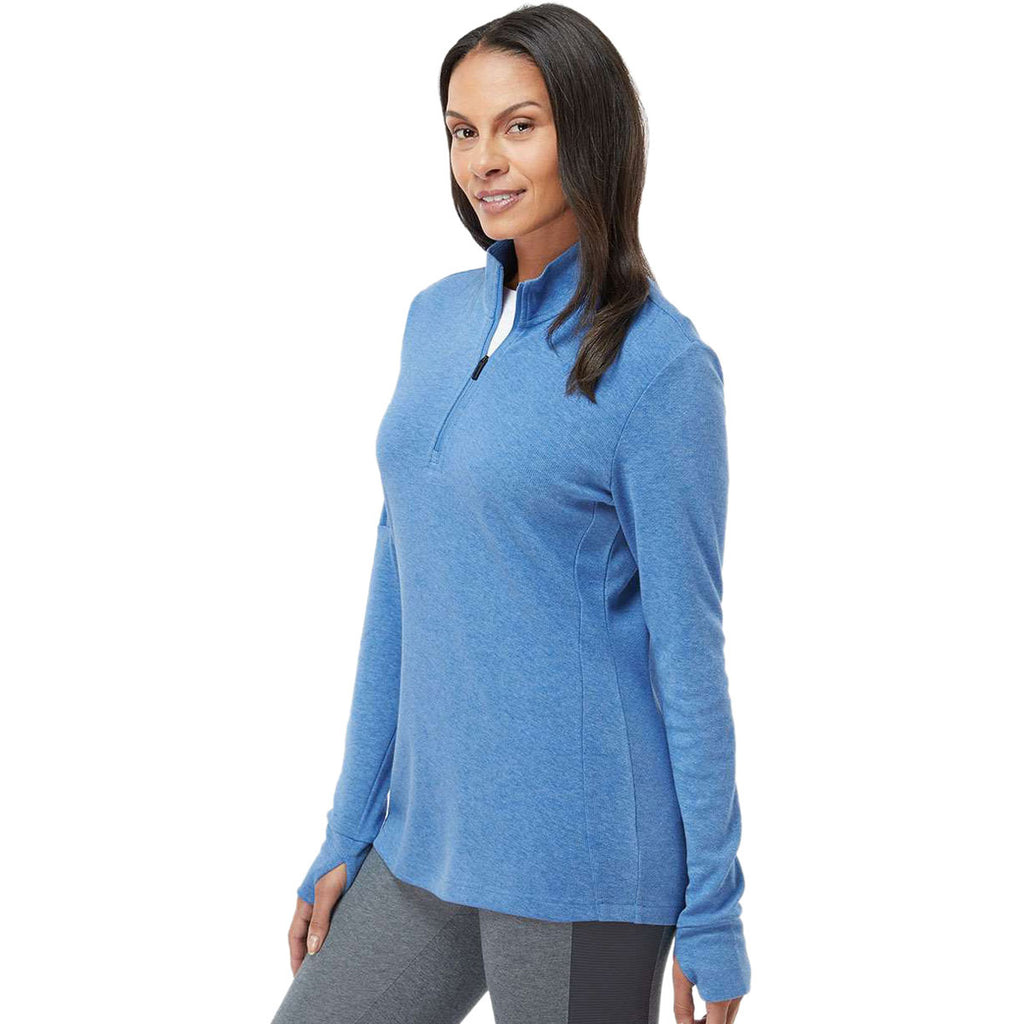 adidas Women's Focus Blue Melange 3-Stripes Quarter Zip Pullover