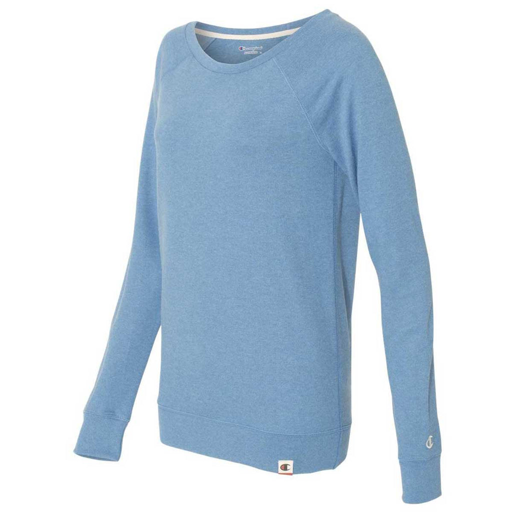 Champion Women's Blue Jazz Heather Originals French Terry Boat Neck Sweatshirt