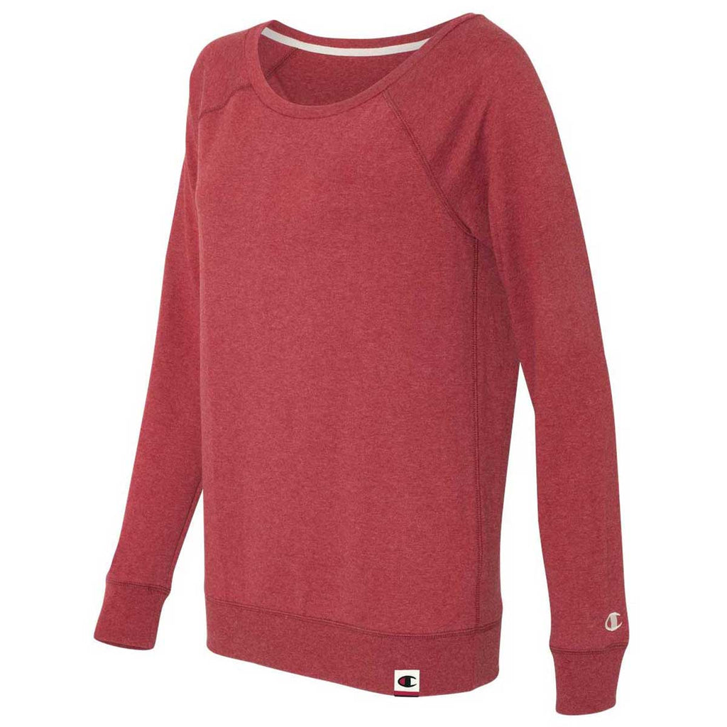 Champion Women's Carmine Red Heather Originals French Terry Boat Neck Sweatshirt