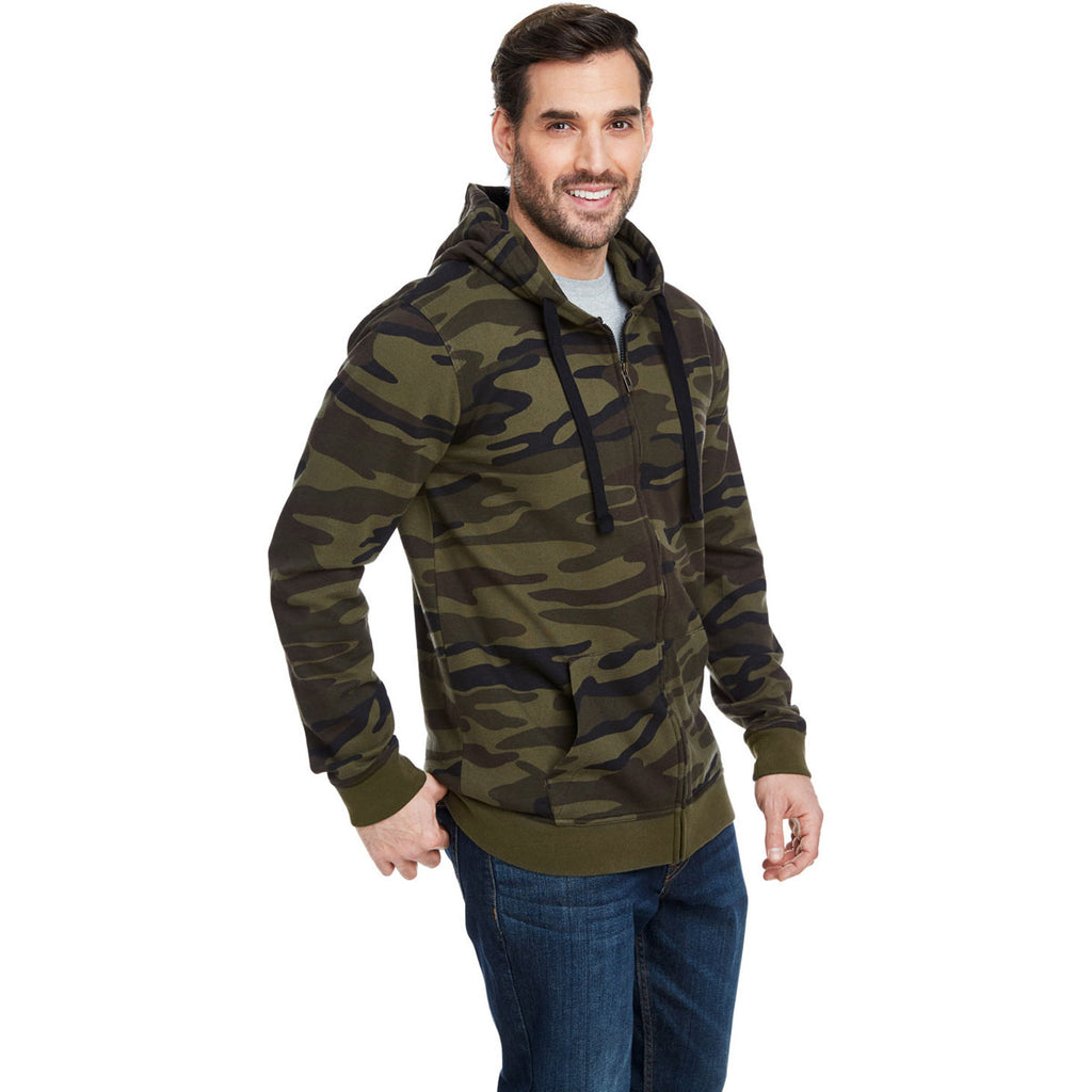 Burnside Men's Green Camo French Terry Full-Zip Hooded Sweatshirt