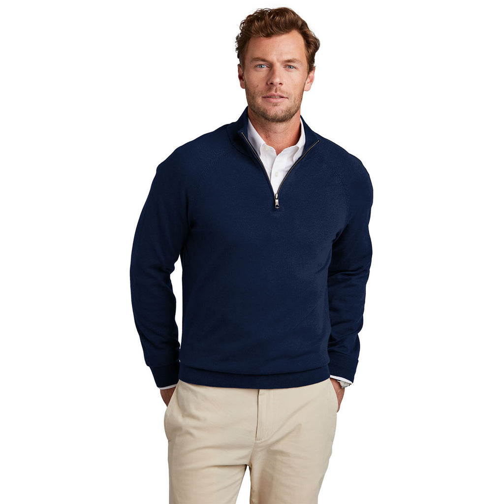 Brooks Brothers Men's Navy Blazer Cotton Stretch Quarter Zip Sweater