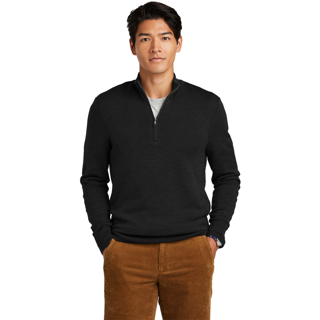 Brooks Brothers Men's Deep Black Washable Merino Birdseye 1/4 Zip Sweater