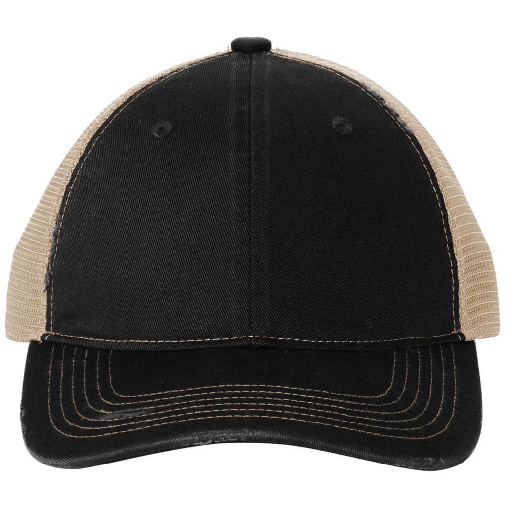 Port Authority Black/ Khaki Distressed Mesh Back Cap