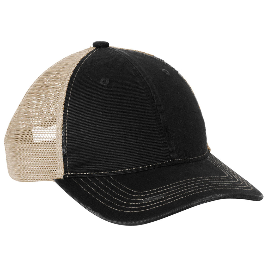 Port Authority Black/ Khaki Distressed Mesh Back Cap