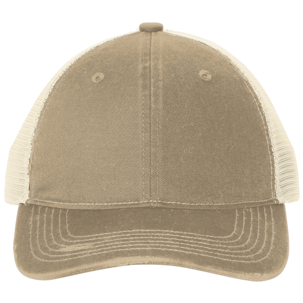 Port Authority Khaki/ Stone Distressed Mesh Back Cap