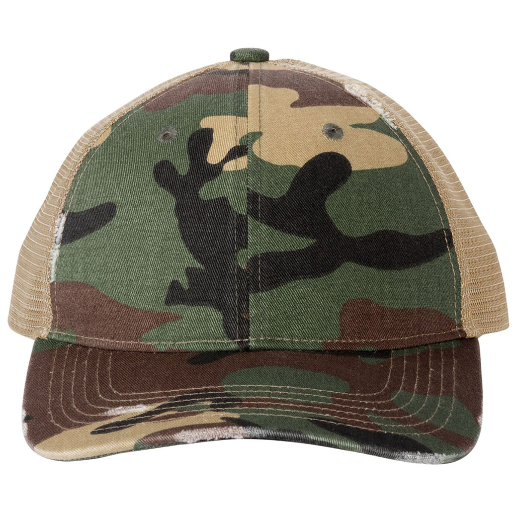 Port Authority Military Camo/ Khaki Distressed Mesh Back Cap