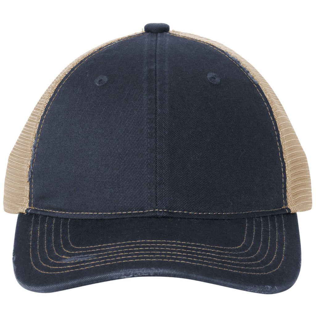 Port Authority River Blue Navy/ Khaki Distressed Mesh Back Cap