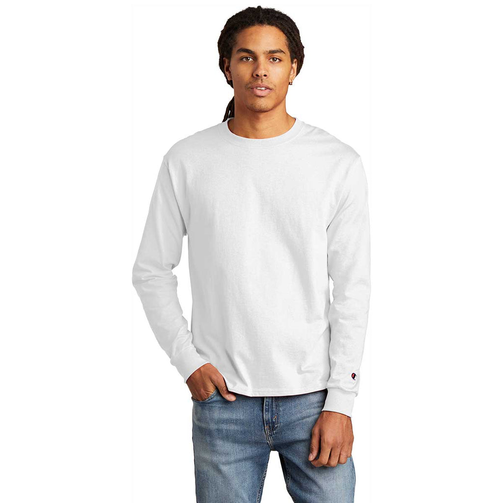 Champion Men's White Heritage 5.2-oz Jersey Long Sleeve Tee