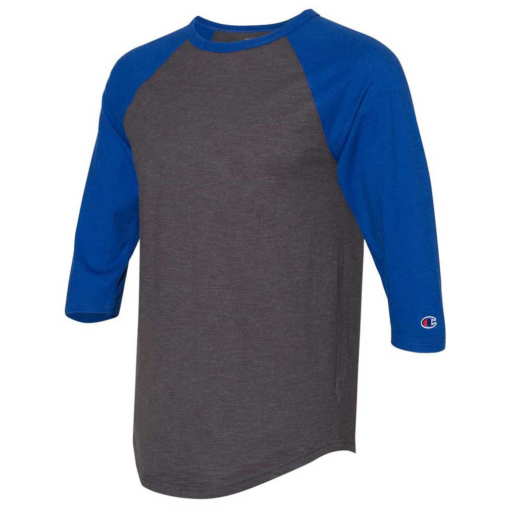 Champion Men's Charcoal Heather/Athletic Royal Premium Fashion Baseball T-Shirt