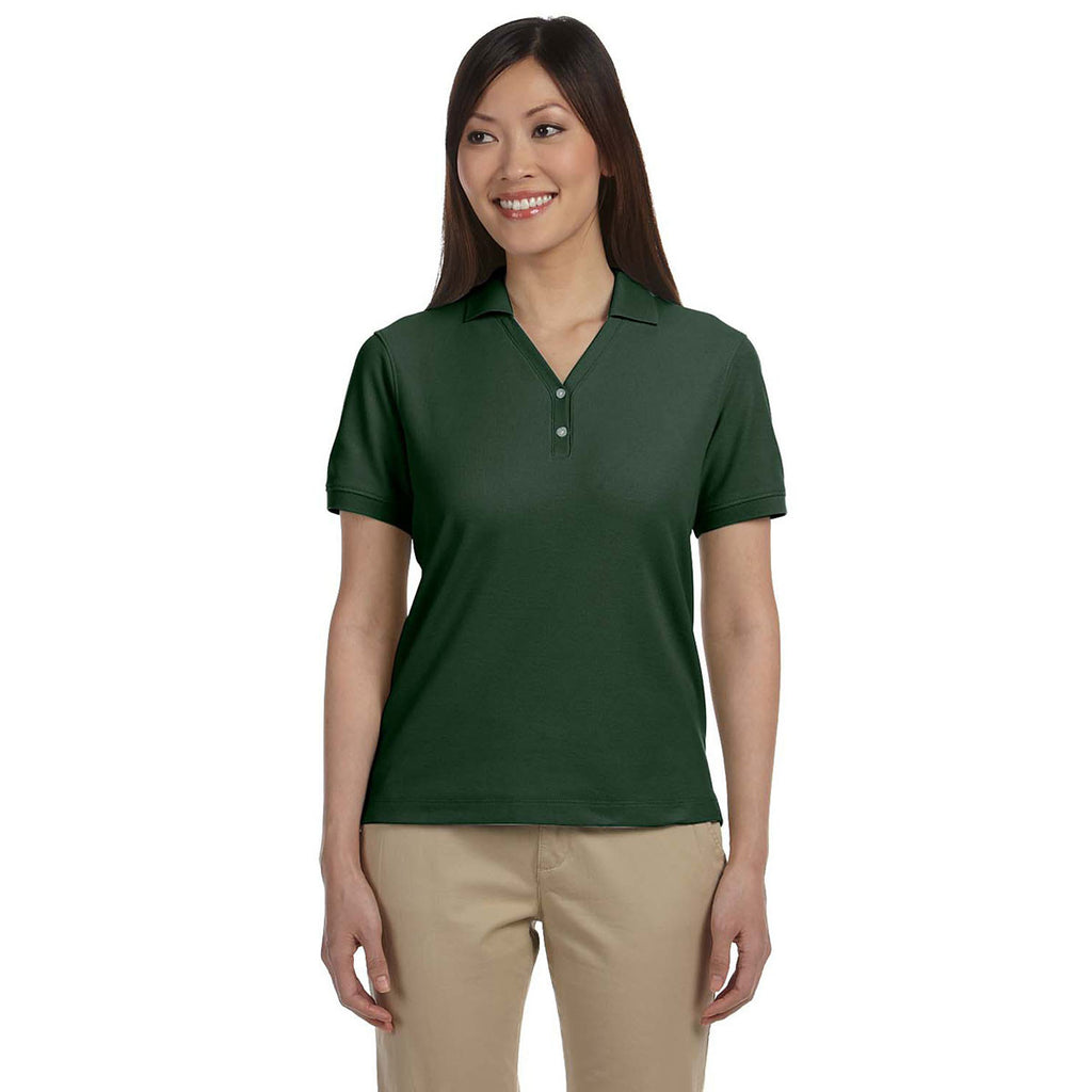 Devon & Jones Women's Forest Pima Pique Short-Sleeve Y-Collar Polo