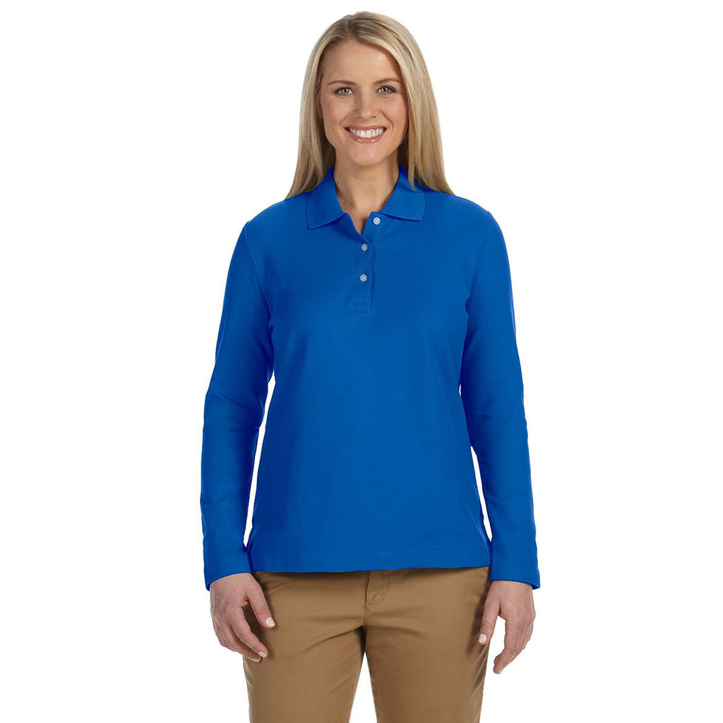 Devon & Jones Women's French Blue Pima Pique Long-Sleeve Polo