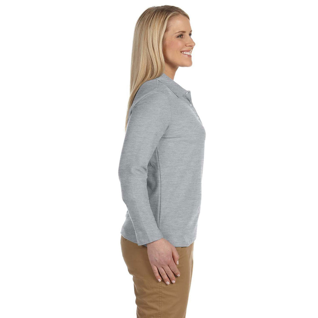 Devon & Jones Women's Grey Heather Pima Pique Long-Sleeve Polo