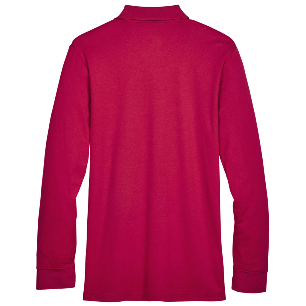 Devon & Jones Men's Red CrownLux Performance Plaited Long Sleeve Polo