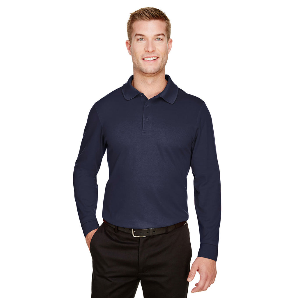 Devon & Jones Men's Navy CrownLux Performance Tall Plaited Long Sleeve Polo