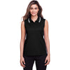 Devon & Jones Women's Black/White CrownLux Performance Plaited Tipped Sleeveless Polo