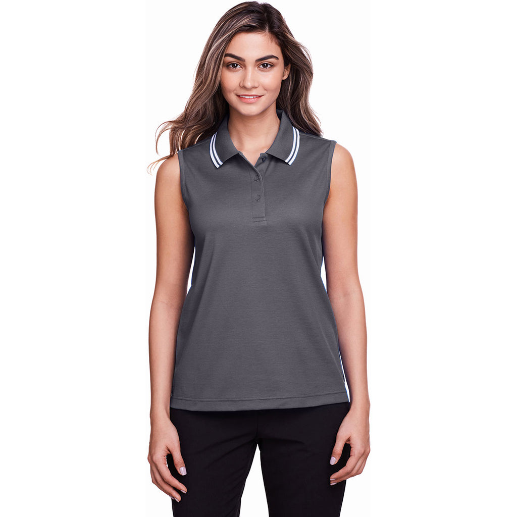 Devon & Jones Women's Graphite/White CrownLux Performance Plaited Tipped Sleeveless Polo