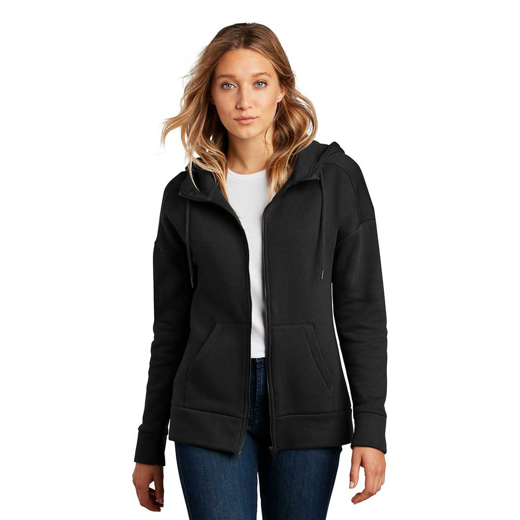 District Women's Jet Black Perfect Weight Fleece Full-Zip Hoodie