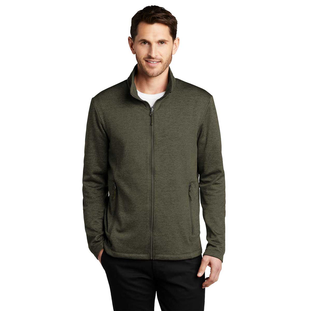 Port Authority Men's Deep Olive Heather Collective Striated Fleece Jacket