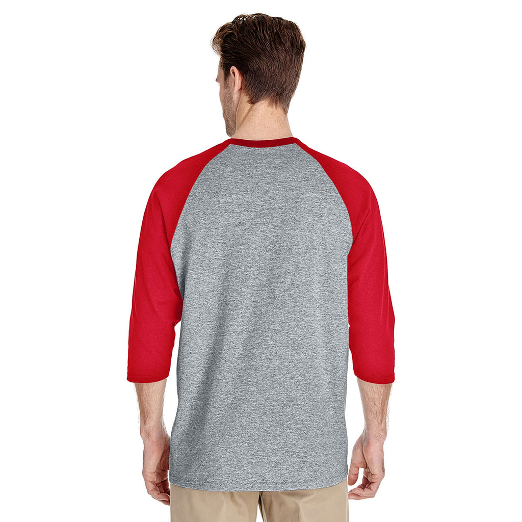 Gildan Unisex Sport Grey/Red 5.3 oz. 3/4-Raglan Sleeve T-Shirt