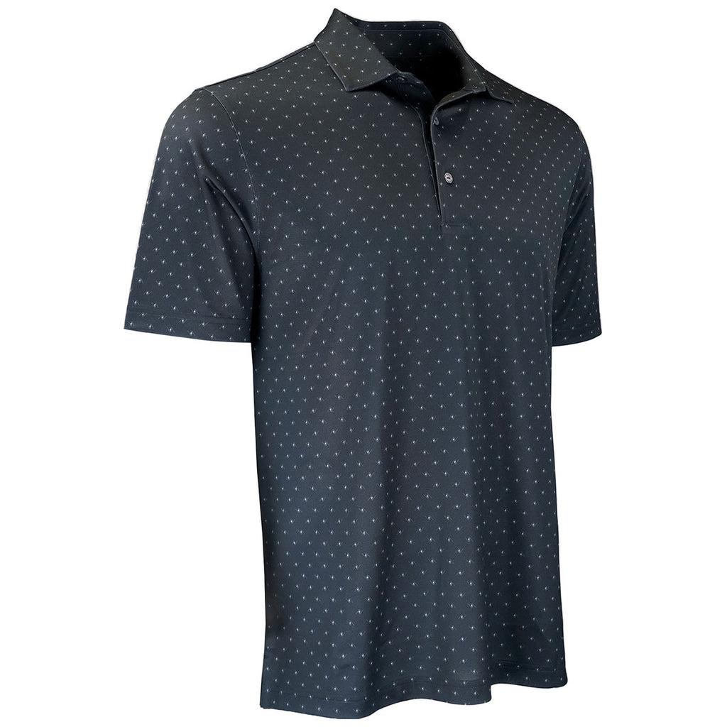 Greg Norman Men's Black Micro Pique Spinner Print Polo