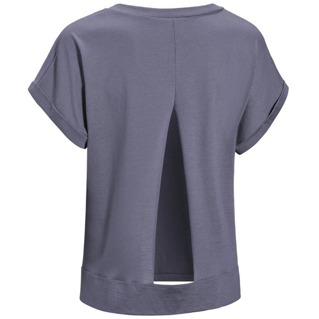 Expert Women's Graphite Cuffed V-Neck Cutout Back Mid Crop T-Shirt