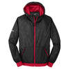 Sport-Tek Men's Black/True Red Embossed Hooded Wind Jacket