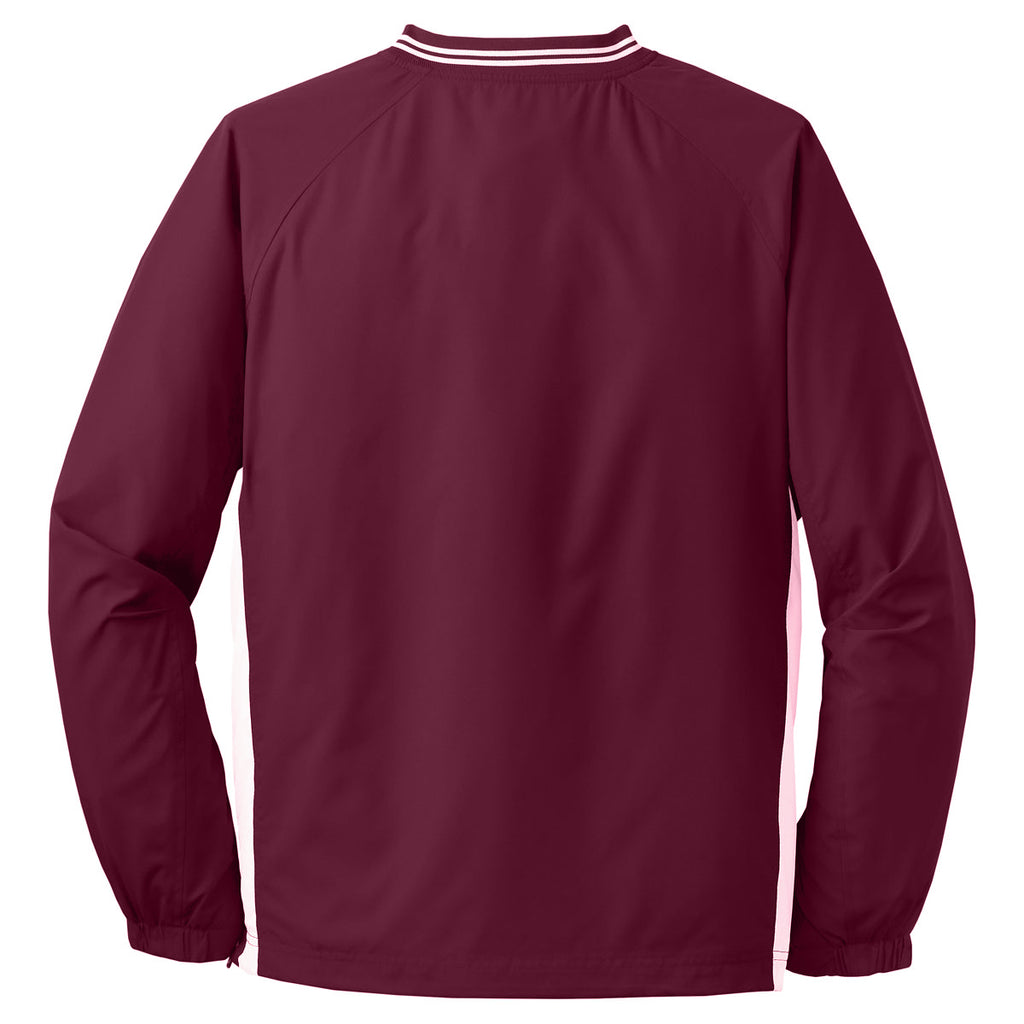 Sport-Tek Men's Maroon/White Tipped V-Neck Raglan Wind Shirt