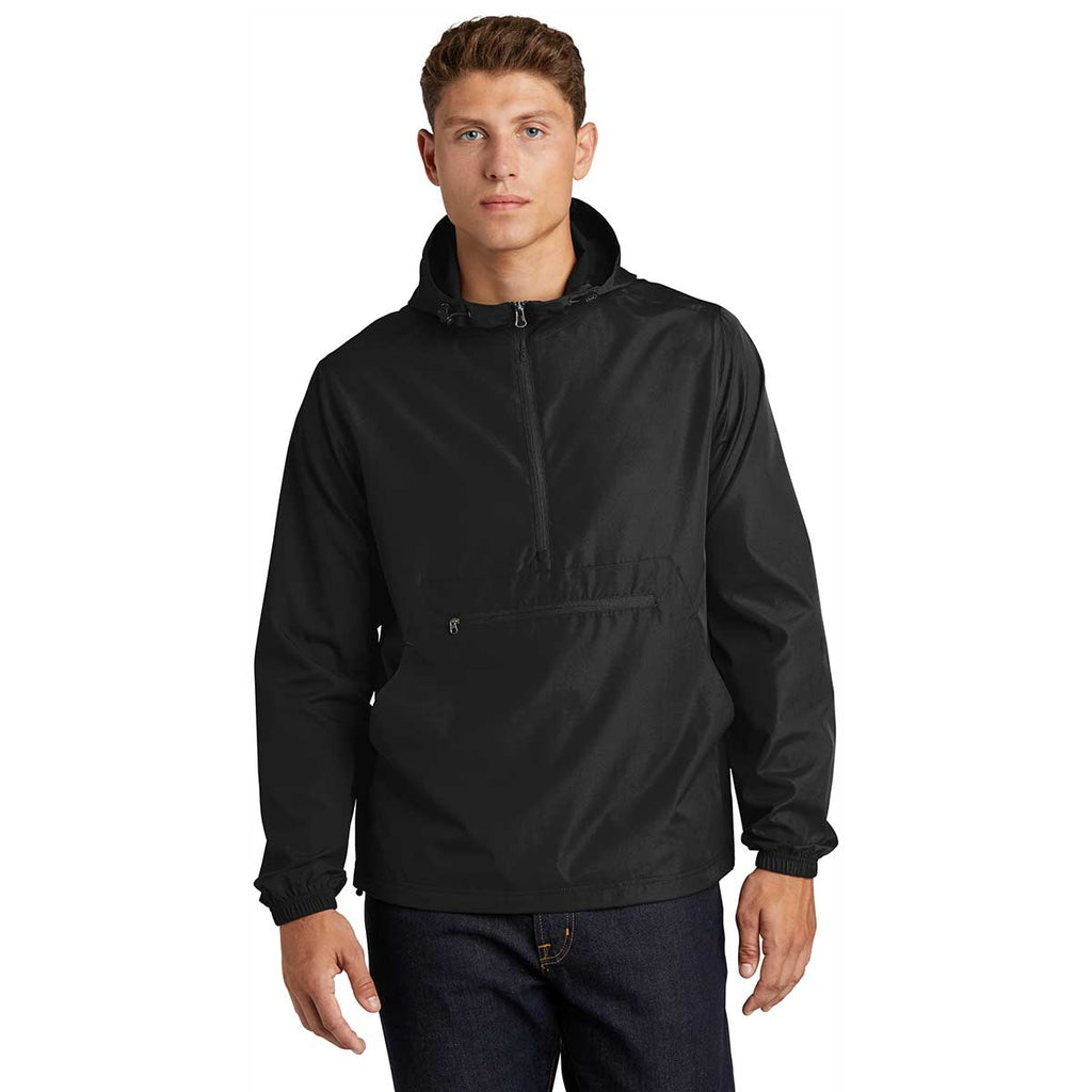 Sport-Tek Men's Black Packable Anorak