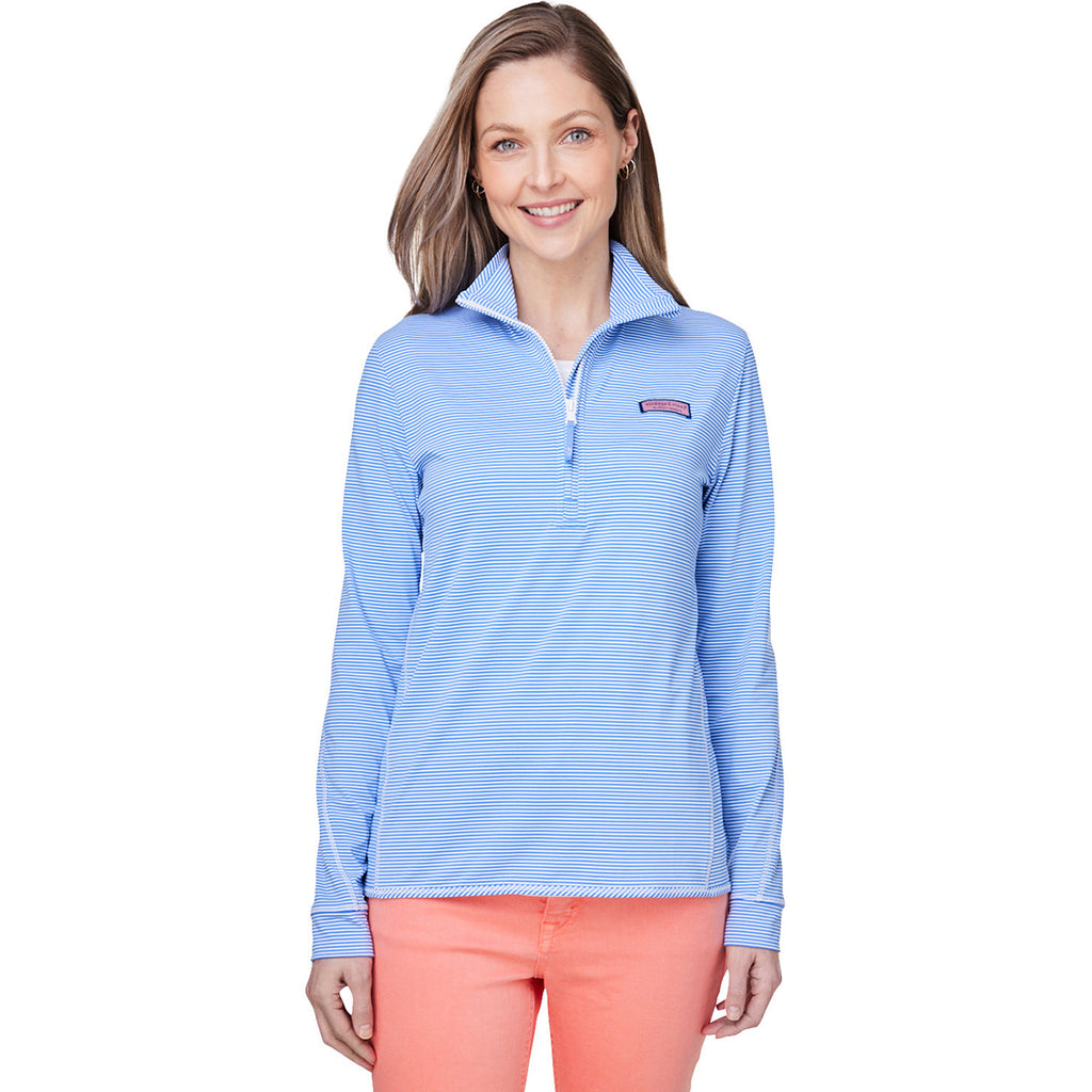 Vineyard Vines Women's Brekr Blue Microstripe Sankaty Half-Zip Pullover