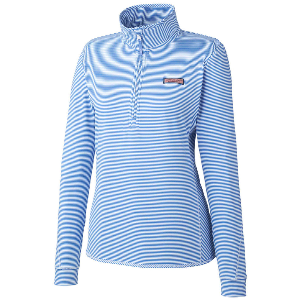 Vineyard Vines Women's Brekr Blue Microstripe Sankaty Half-Zip Pullover