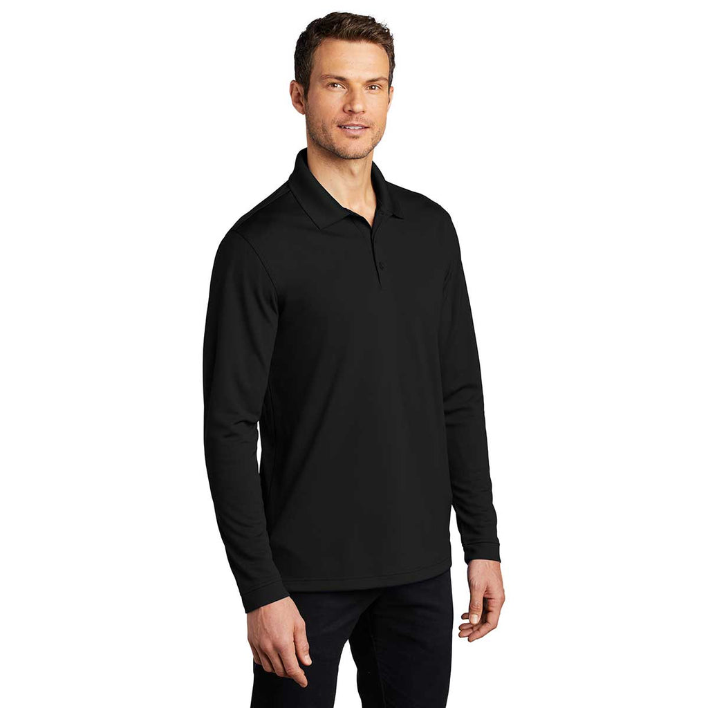 Port Authority Men's Deep Black Dry Zone UV Micro-Mesh Long Sleeve Polo