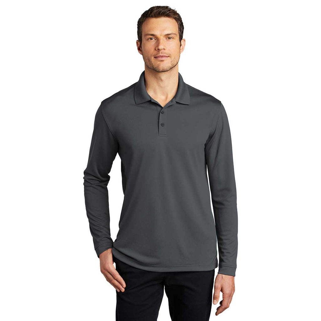 Port Authority Men's Graphite Dry Zone UV Micro-Mesh Long Sleeve Polo