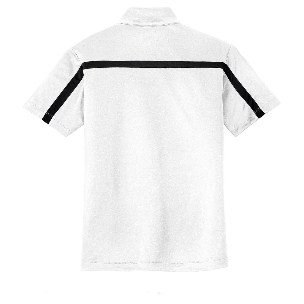 Port Authority Men's White/Black Silk Touch Performance Colorblock Stripe Polo