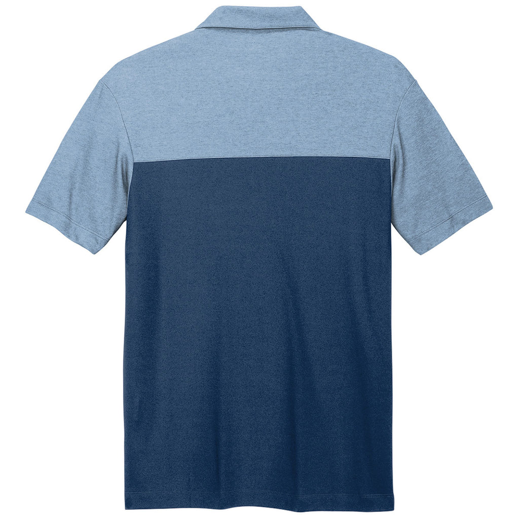 Port Authority Men's Aegean Blue/ Aegean Blue Heather Fine Pique Blend Blocked Polo