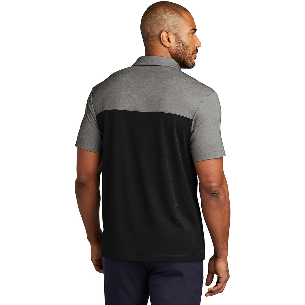 Port Authority Men's Deep Black/ Charcoal Heather Fine Pique Blend Blocked Polo