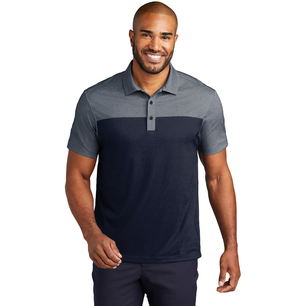 Port Authority Men's River Blue Navy/ River Blue Navy Heather Fine Pique Blend Blocked Polo