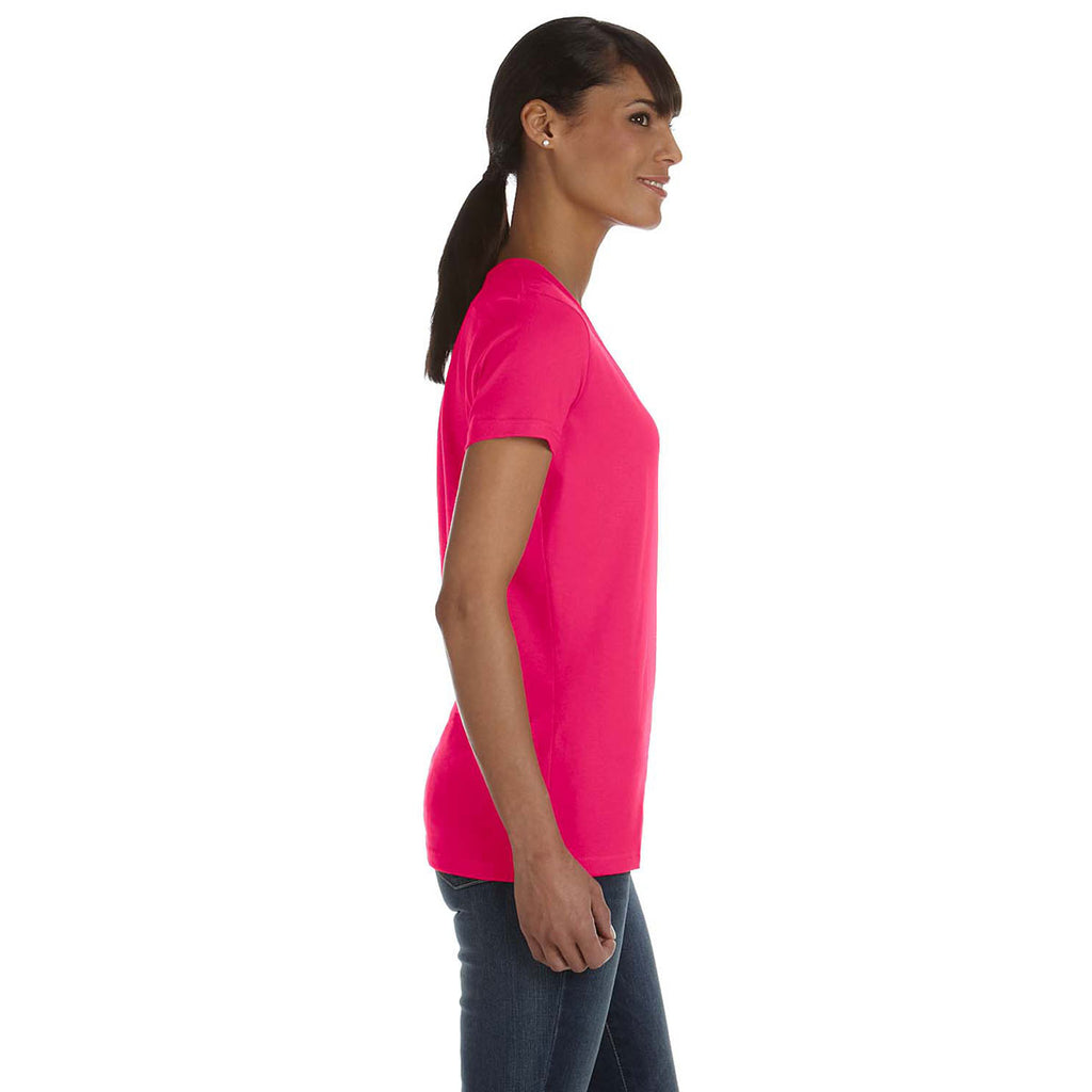 Fruit of the Loom Women's Cyber Pink 5 oz. HD Cotton V-Neck T-Shirt