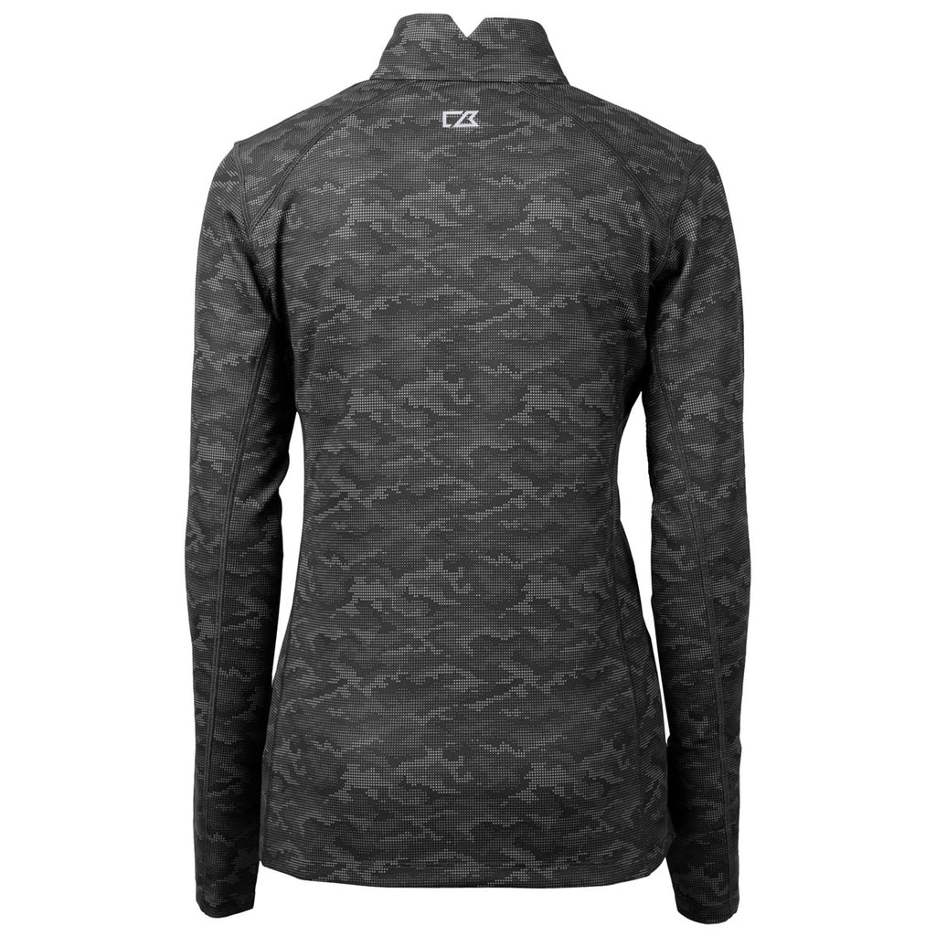 Cutter & Buck Women's Black Traverse Camo Print Stretch Quarter Zip Pullover