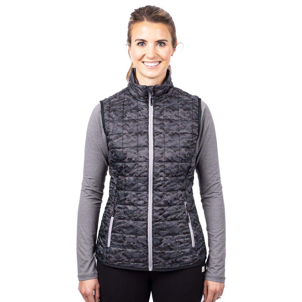 Cutter & Buck Women's Black Rainier PrimaLoft Eco Insulated Full Zip Printed Puffer Vest