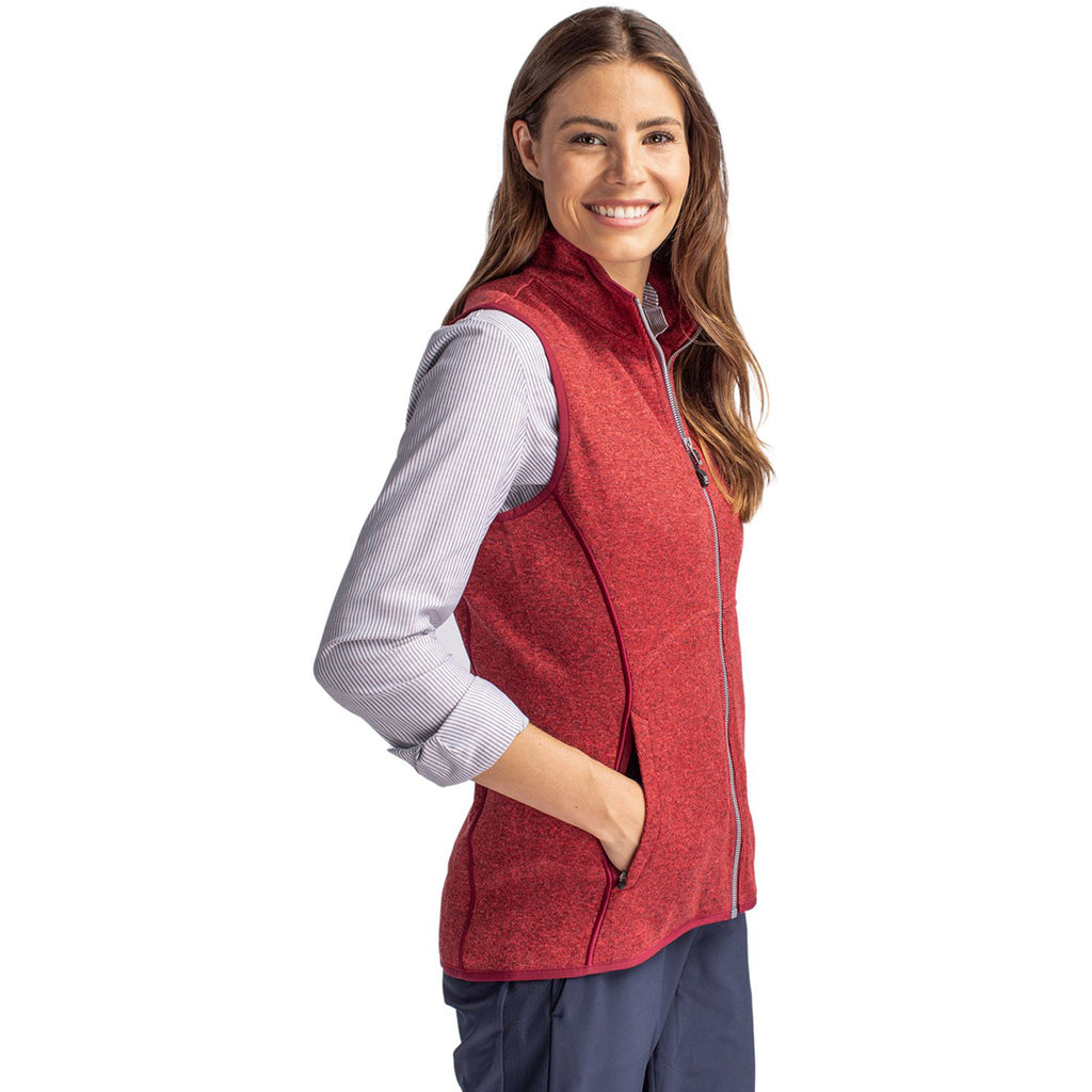 Cutter & Buck Women's Cardinal Red Heather Mainsail Sweater Knit Full Zip Vest