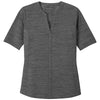 Port Authority Women's Black/Thunder Grey Stretch Heather Open Neck Top