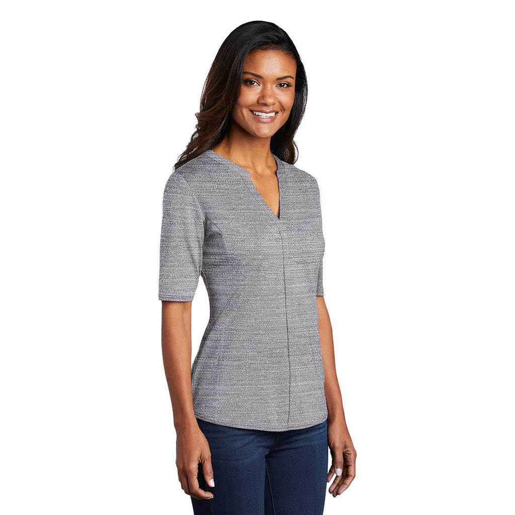 Port Authority Women's Graphite/White Stretch Heather Open Neck Top